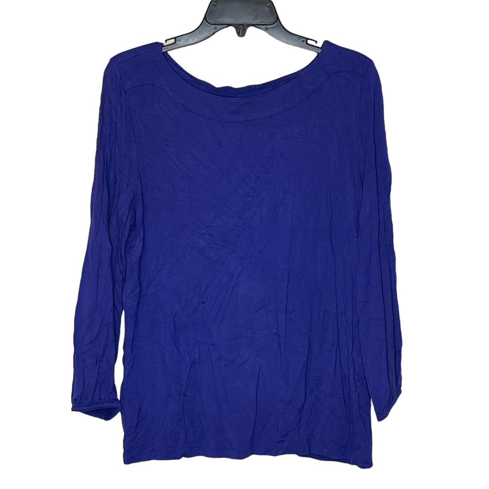 Talbots Long Sleeve Blue Solid Blouse Stretch Pull Over Crewneck Women Medium